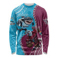 Personalised Eagles And Sharks Rugby Long Sleeve Shirt Aboriginal Mix Polynesian Pattern
