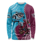 Personalised Eagles And Sharks Rugby Long Sleeve Shirt Aboriginal Mix Polynesian Pattern