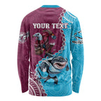 Personalised Eagles And Sharks Rugby Long Sleeve Shirt Aboriginal Mix Polynesian Pattern
