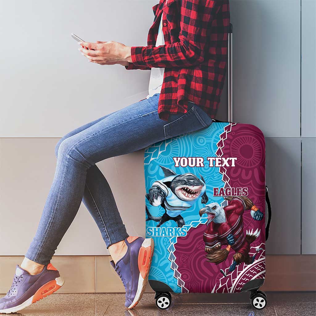 Personalised Eagles And Sharks Rugby Luggage Cover Aboriginal Mix Polynesian Pattern