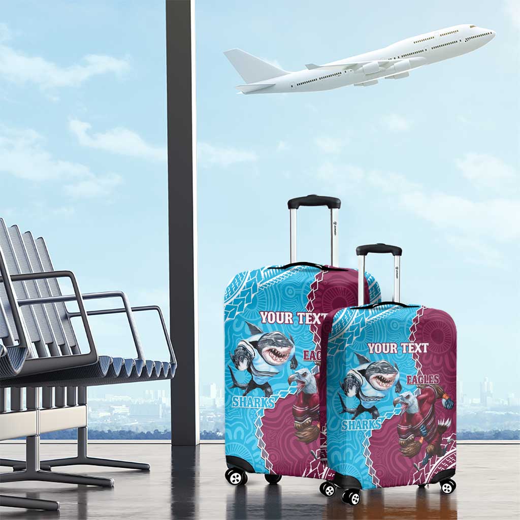 Personalised Eagles And Sharks Rugby Luggage Cover Aboriginal Mix Polynesian Pattern