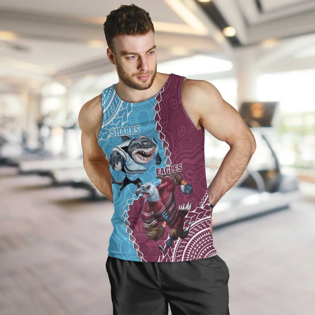 Personalised Eagles And Sharks Rugby Men Tank Top Aboriginal Mix Polynesian Pattern