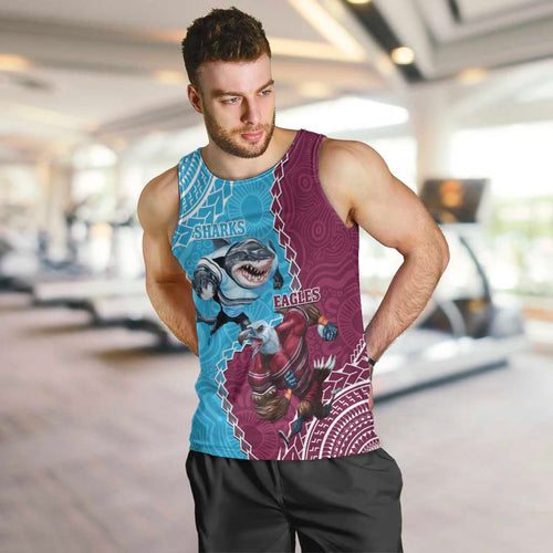 Personalised Eagles And Sharks Rugby Men Tank Top Aboriginal Mix Polynesian Pattern