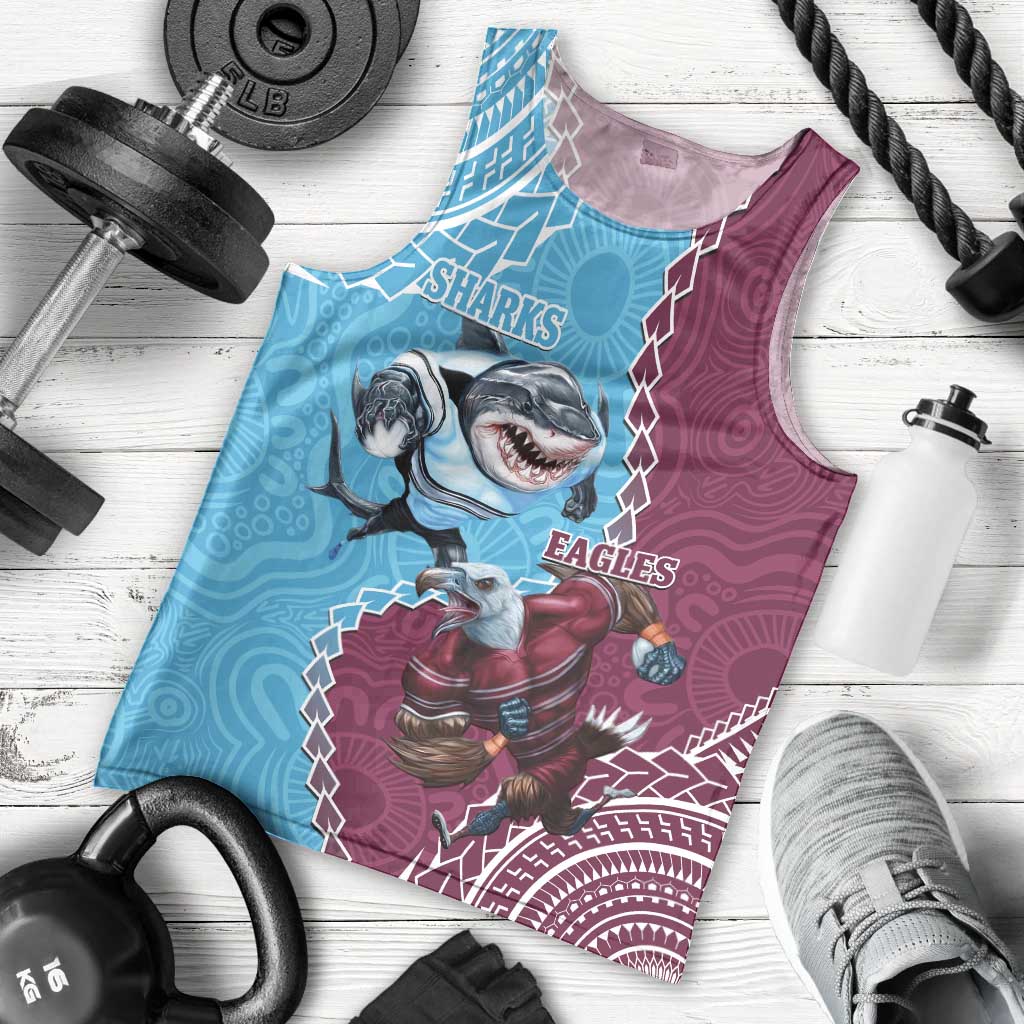 Personalised Eagles And Sharks Rugby Men Tank Top Aboriginal Mix Polynesian Pattern