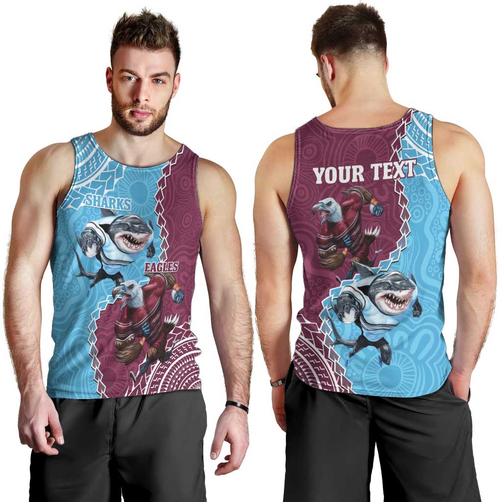 Personalised Eagles And Sharks Rugby Men Tank Top Aboriginal Mix Polynesian Pattern