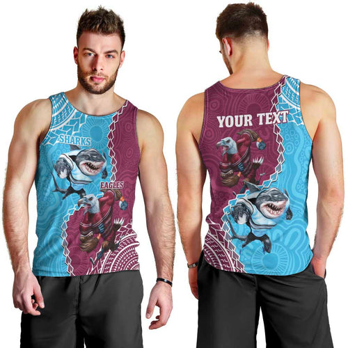 Personalised Eagles And Sharks Rugby Men Tank Top Aboriginal Mix Polynesian Pattern