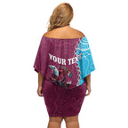 Personalised Eagles And Sharks Rugby Off Shoulder Short Dress Aboriginal Mix Polynesian Pattern