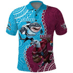 Personalised Eagles And Sharks Rugby Polo Shirt Aboriginal Mix Polynesian Pattern