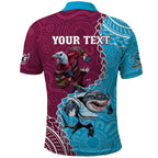 Personalised Eagles And Sharks Rugby Polo Shirt Aboriginal Mix Polynesian Pattern