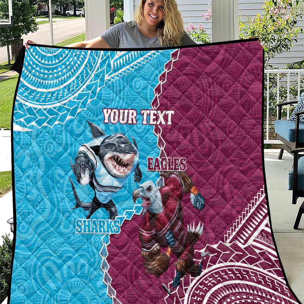 Personalised Eagles And Sharks Rugby Quilt Aboriginal Mix Polynesian Pattern