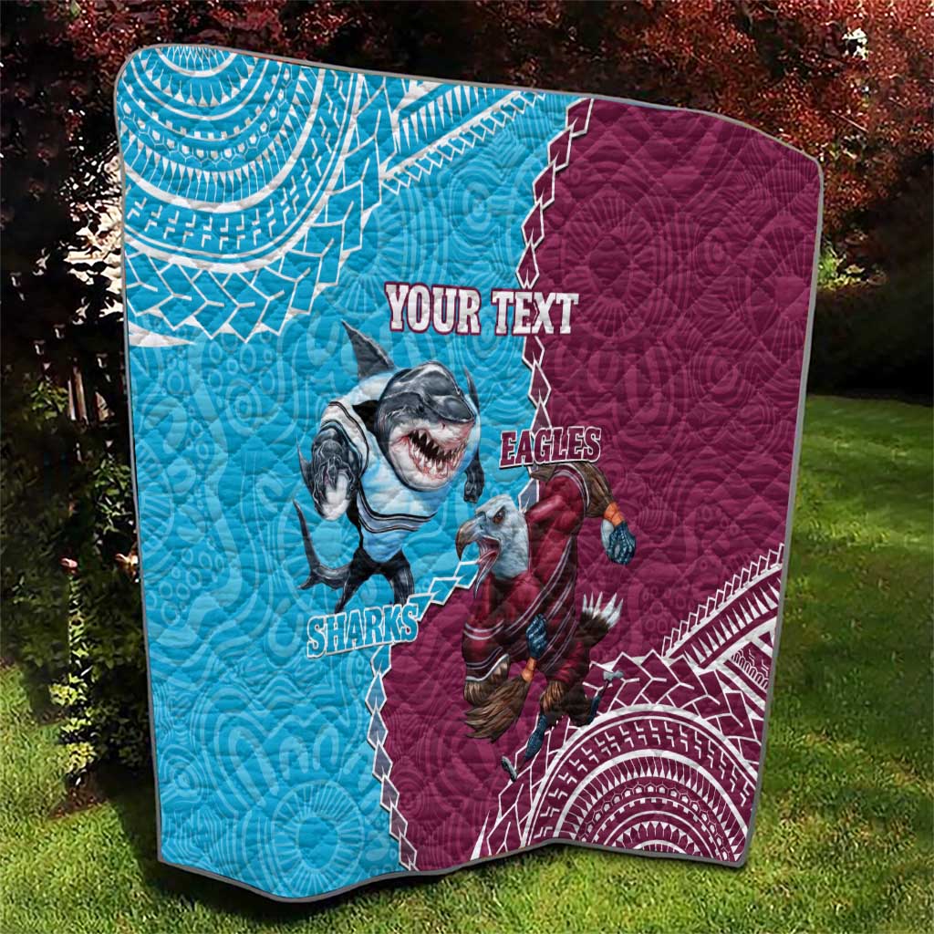 Personalised Eagles And Sharks Rugby Quilt Aboriginal Mix Polynesian Pattern