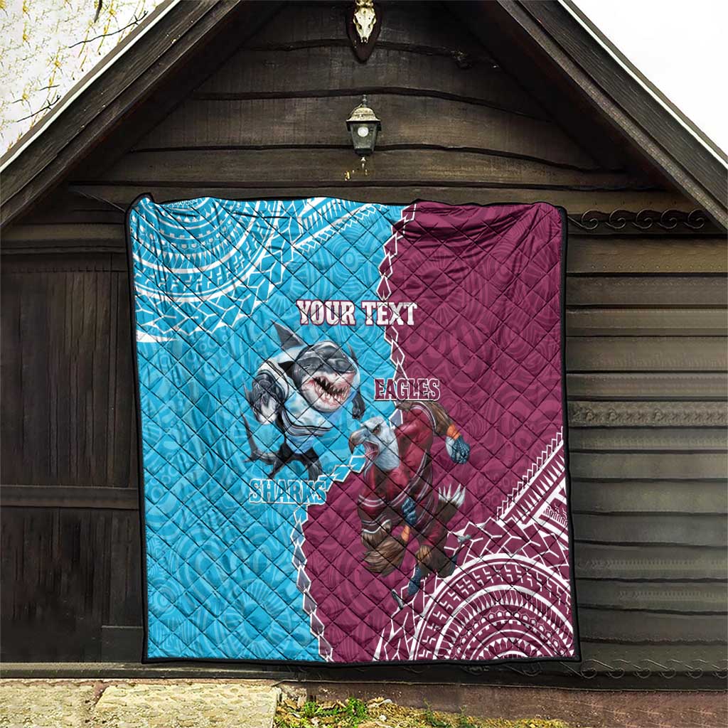 Personalised Eagles And Sharks Rugby Quilt Aboriginal Mix Polynesian Pattern