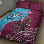Personalised Eagles And Sharks Rugby Quilt Bed Set Aboriginal Mix Polynesian Pattern