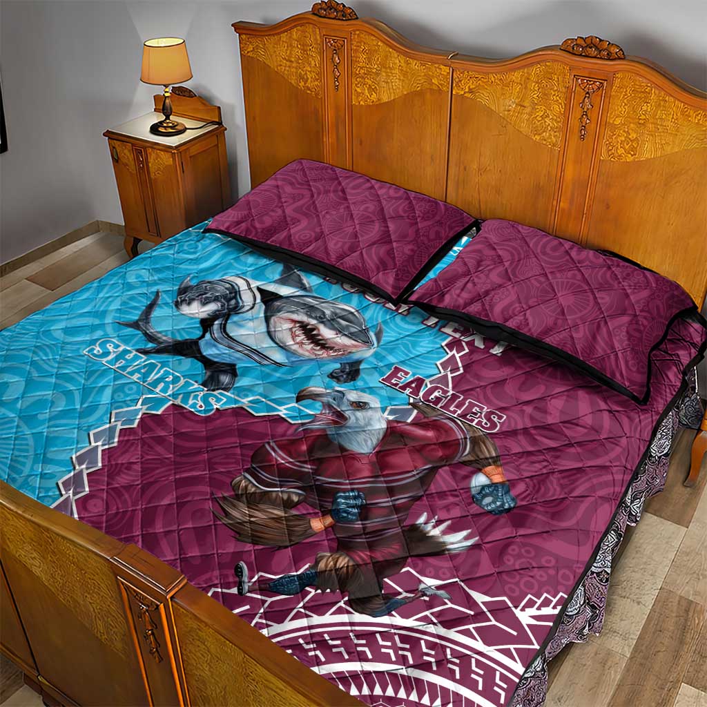 Personalised Eagles And Sharks Rugby Quilt Bed Set Aboriginal Mix Polynesian Pattern