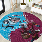 Personalised Eagles And Sharks Rugby Round Carpet Aboriginal Mix Polynesian Pattern