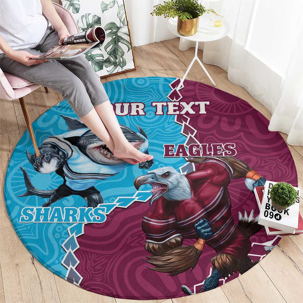 Personalised Eagles And Sharks Rugby Round Carpet Aboriginal Mix Polynesian Pattern