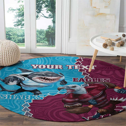 Personalised Eagles And Sharks Rugby Round Carpet Aboriginal Mix Polynesian Pattern
