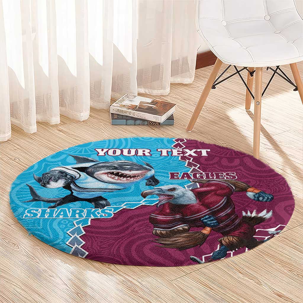 Personalised Eagles And Sharks Rugby Round Carpet Aboriginal Mix Polynesian Pattern