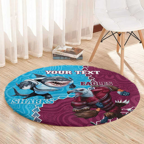Personalised Eagles And Sharks Rugby Round Carpet Aboriginal Mix Polynesian Pattern