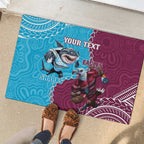 Personalised Eagles And Sharks Rugby Rubber Doormat Aboriginal Mix Polynesian Pattern