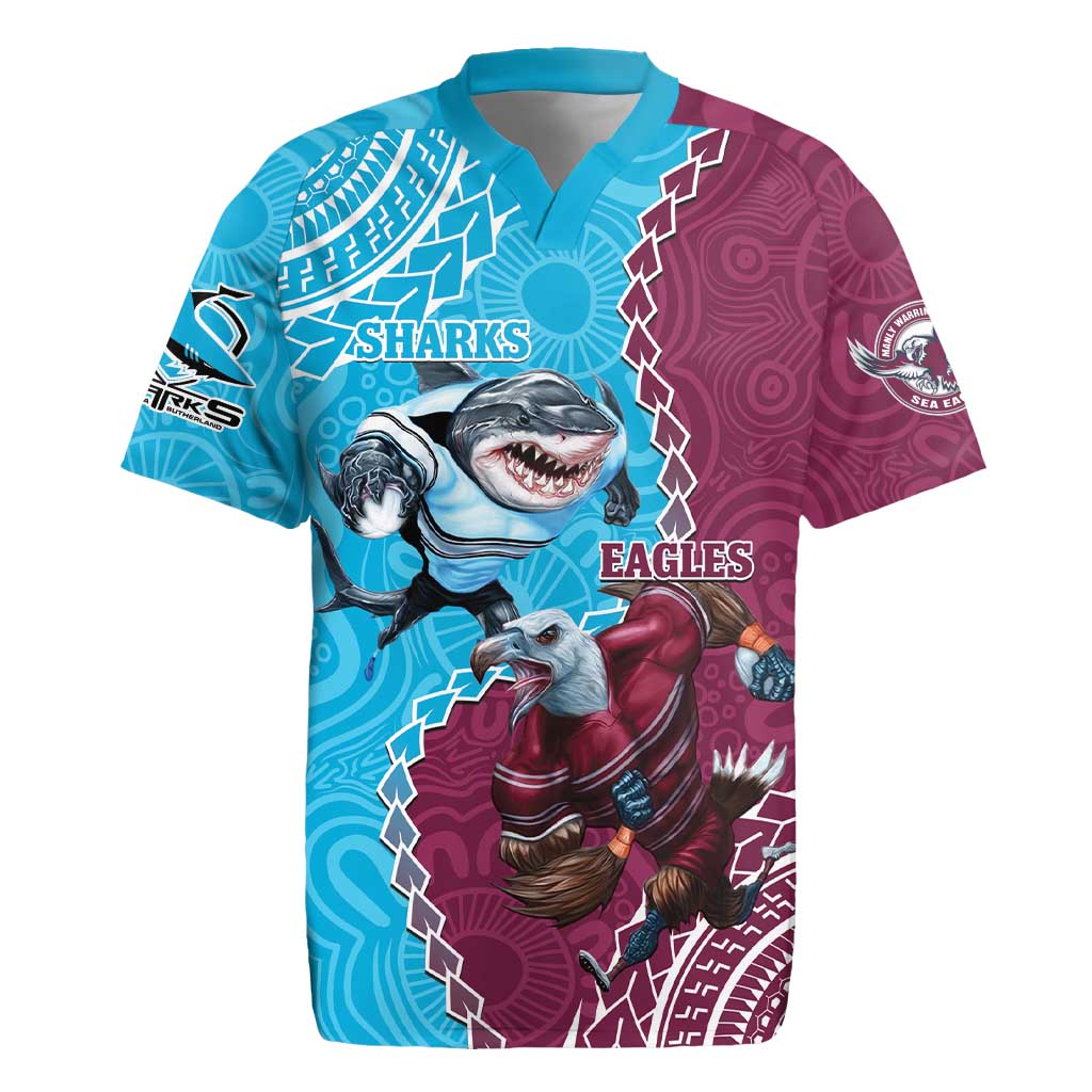 Personalised Eagles And Sharks Rugby Rugby Jersey Aboriginal Mix Polynesian Pattern