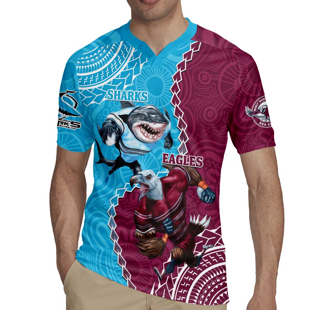 Personalised Eagles And Sharks Rugby Rugby Jersey Aboriginal Mix Polynesian Pattern