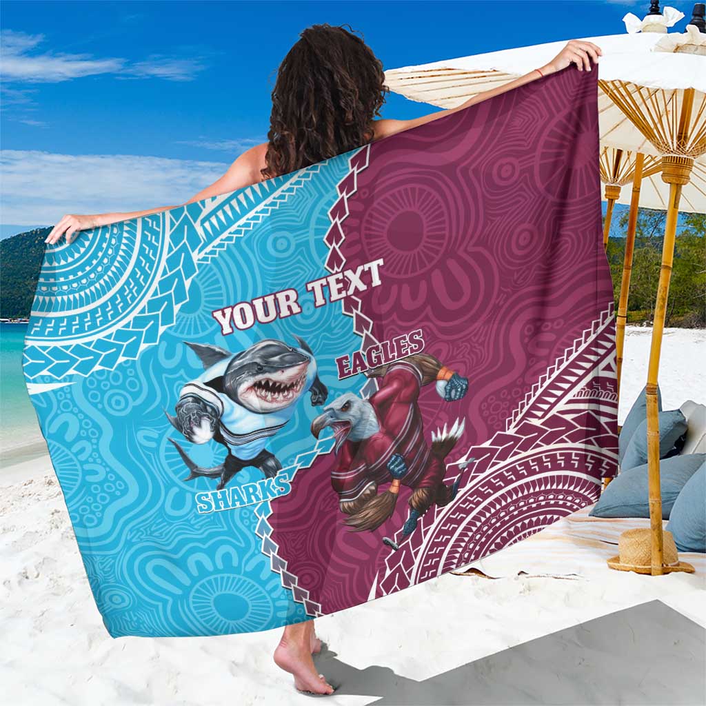 Personalised Eagles And Sharks Rugby Sarong Aboriginal Mix Polynesian Pattern