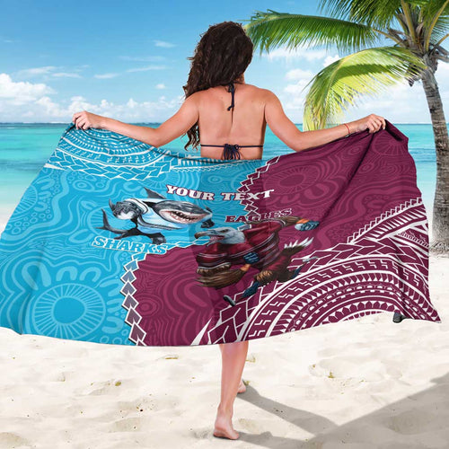 Personalised Eagles And Sharks Rugby Sarong Aboriginal Mix Polynesian Pattern