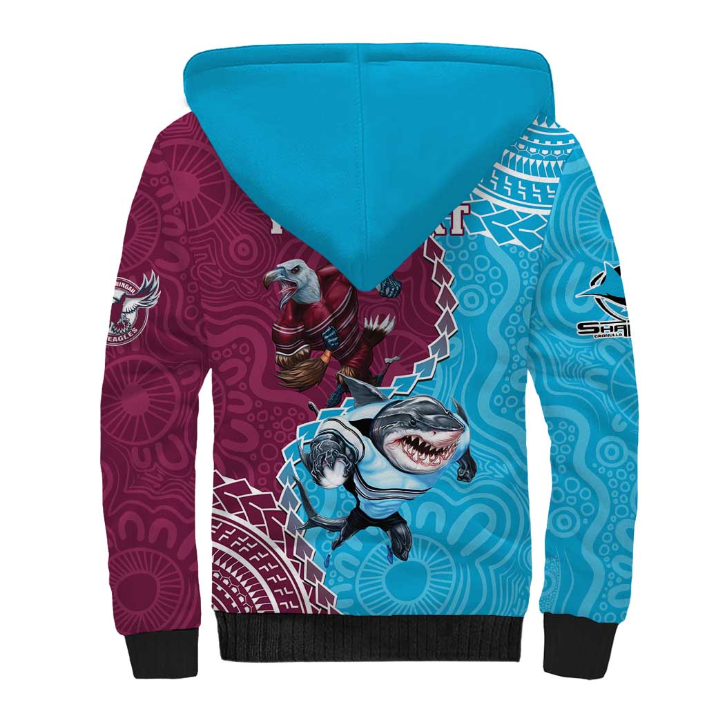 Personalised Eagles And Sharks Rugby Sherpa Hoodie Aboriginal Mix Polynesian Pattern