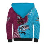 Personalised Eagles And Sharks Rugby Sherpa Hoodie Aboriginal Mix Polynesian Pattern