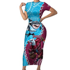 Personalised Eagles And Sharks Rugby Short Sleeve Bodycon Dress Aboriginal Mix Polynesian Pattern