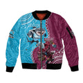 Personalised Eagles And Sharks Rugby Sleeve Zip Bomber Jacket Aboriginal Mix Polynesian Pattern