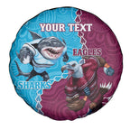 Personalised Eagles And Sharks Rugby Spare Tire Cover Aboriginal Mix Polynesian Pattern