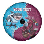 Personalised Eagles And Sharks Rugby Spare Tire Cover Aboriginal Mix Polynesian Pattern