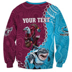 Personalised Eagles And Sharks Rugby Sweatshirt Aboriginal Mix Polynesian Pattern