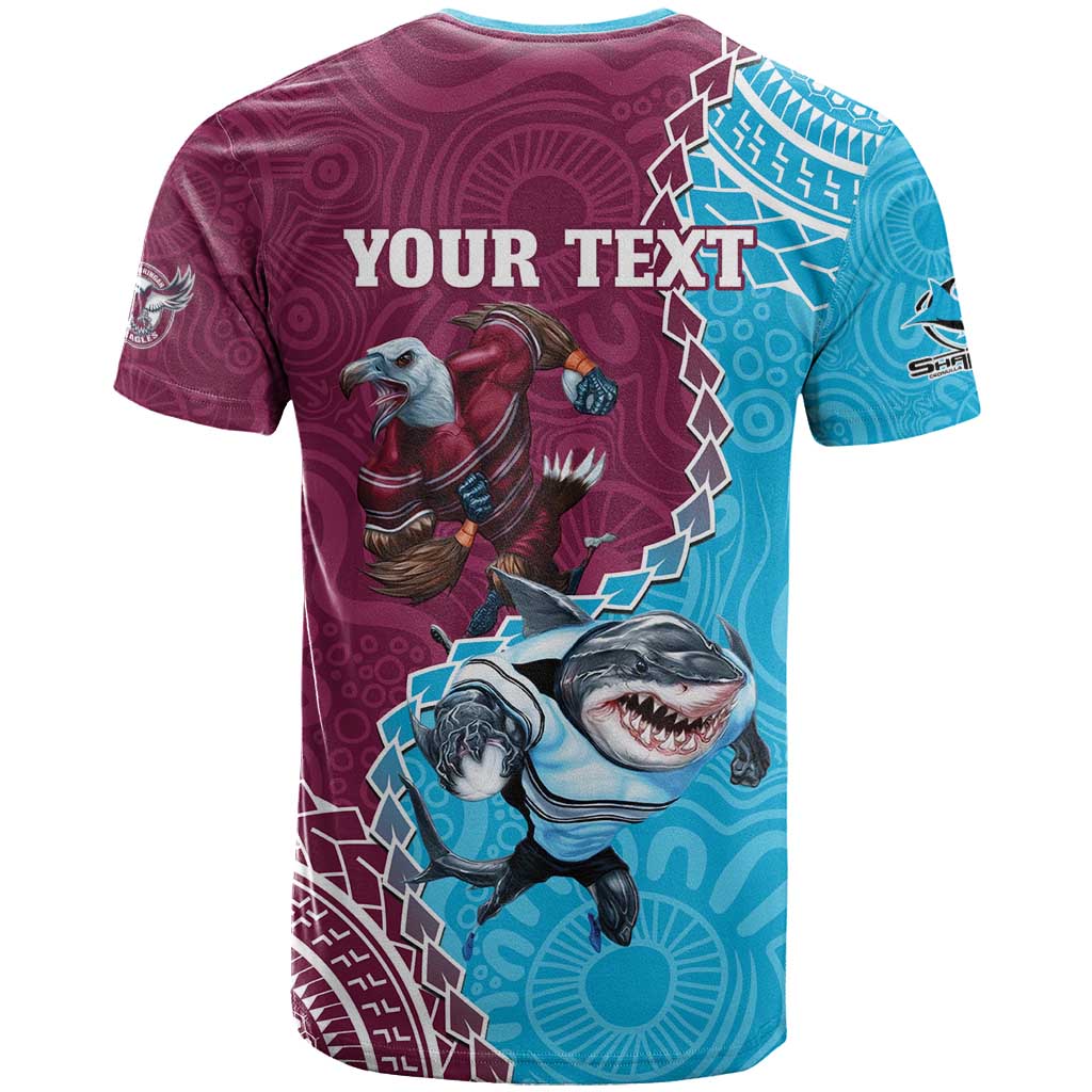 Personalised Eagles And Sharks Rugby T Shirt Aboriginal Mix Polynesian Pattern