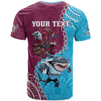 Personalised Eagles And Sharks Rugby T Shirt Aboriginal Mix Polynesian Pattern