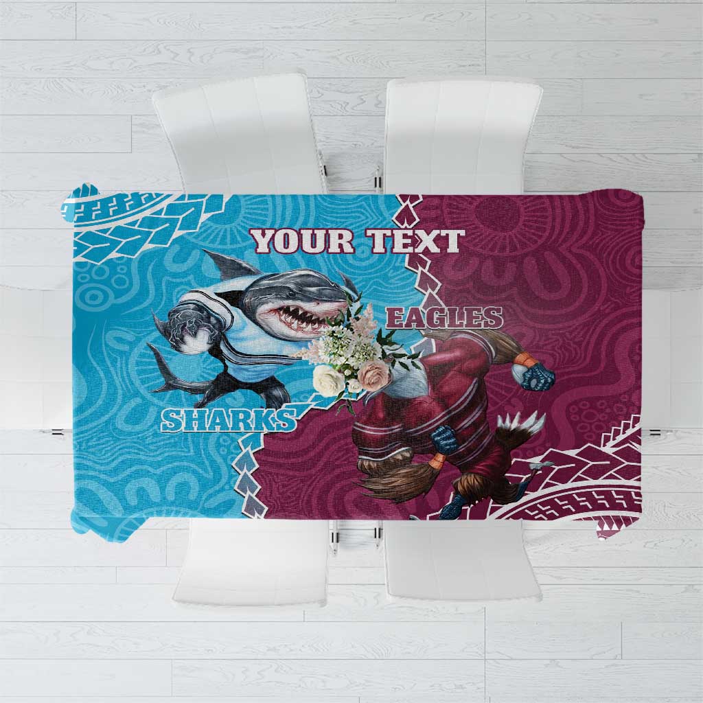 Personalised Eagles And Sharks Rugby Tablecloth Aboriginal Mix Polynesian Pattern