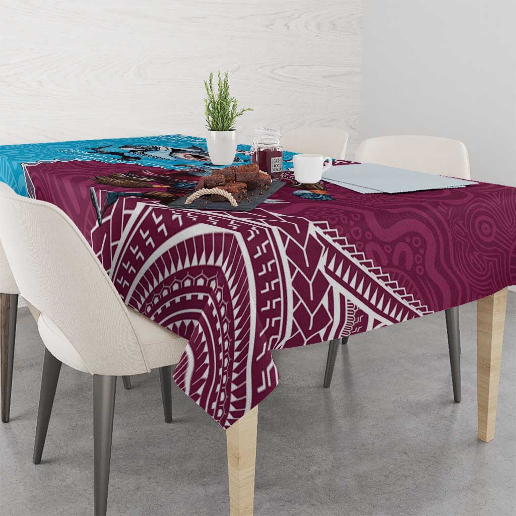 Personalised Eagles And Sharks Rugby Tablecloth Aboriginal Mix Polynesian Pattern