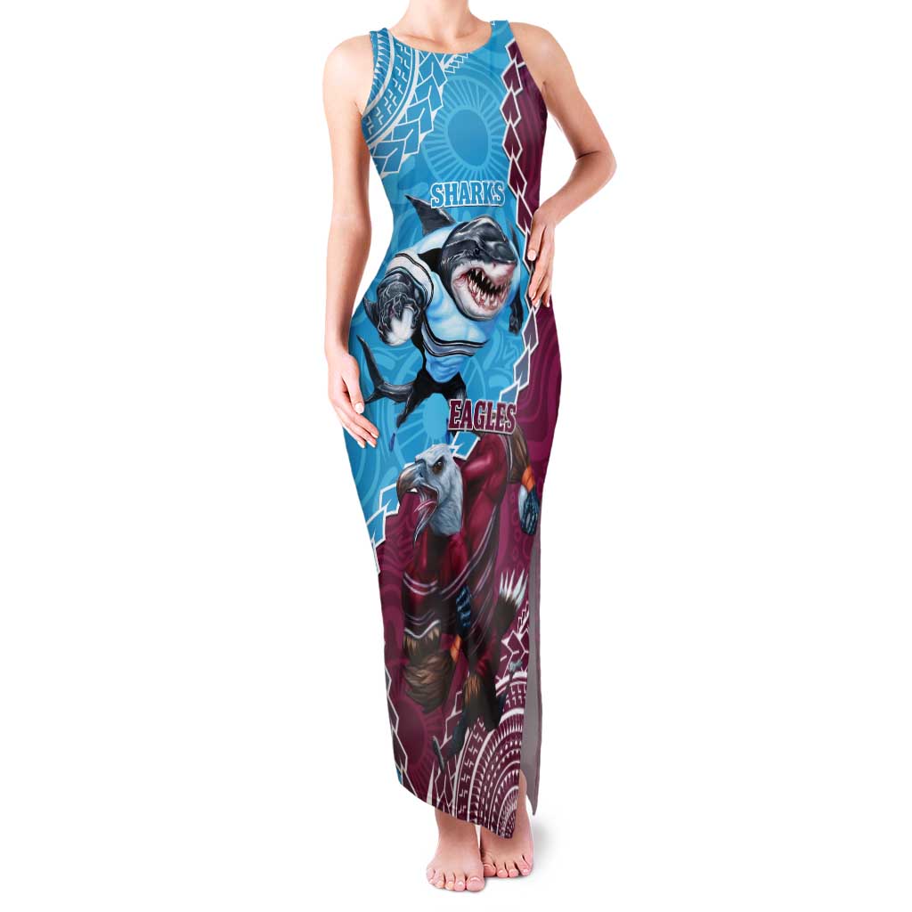 Personalised Eagles And Sharks Rugby Tank Maxi Dress Aboriginal Mix Polynesian Pattern