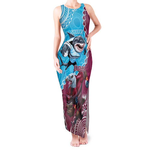 Personalised Eagles And Sharks Rugby Tank Maxi Dress Aboriginal Mix Polynesian Pattern