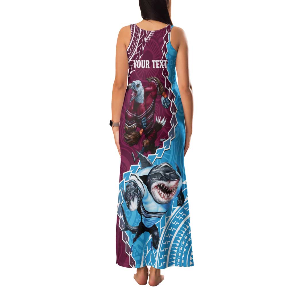 Personalised Eagles And Sharks Rugby Tank Maxi Dress Aboriginal Mix Polynesian Pattern