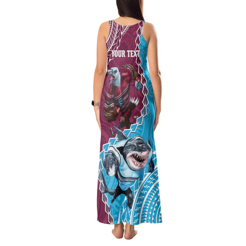 Personalised Eagles And Sharks Rugby Tank Maxi Dress Aboriginal Mix Polynesian Pattern