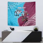 Personalised Eagles And Sharks Rugby Tapestry Aboriginal Mix Polynesian Pattern