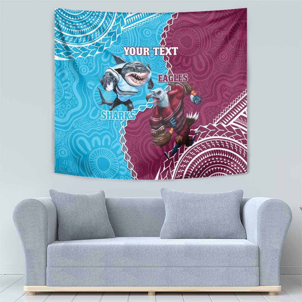 Personalised Eagles And Sharks Rugby Tapestry Aboriginal Mix Polynesian Pattern