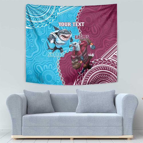 Personalised Eagles And Sharks Rugby Tapestry Aboriginal Mix Polynesian Pattern
