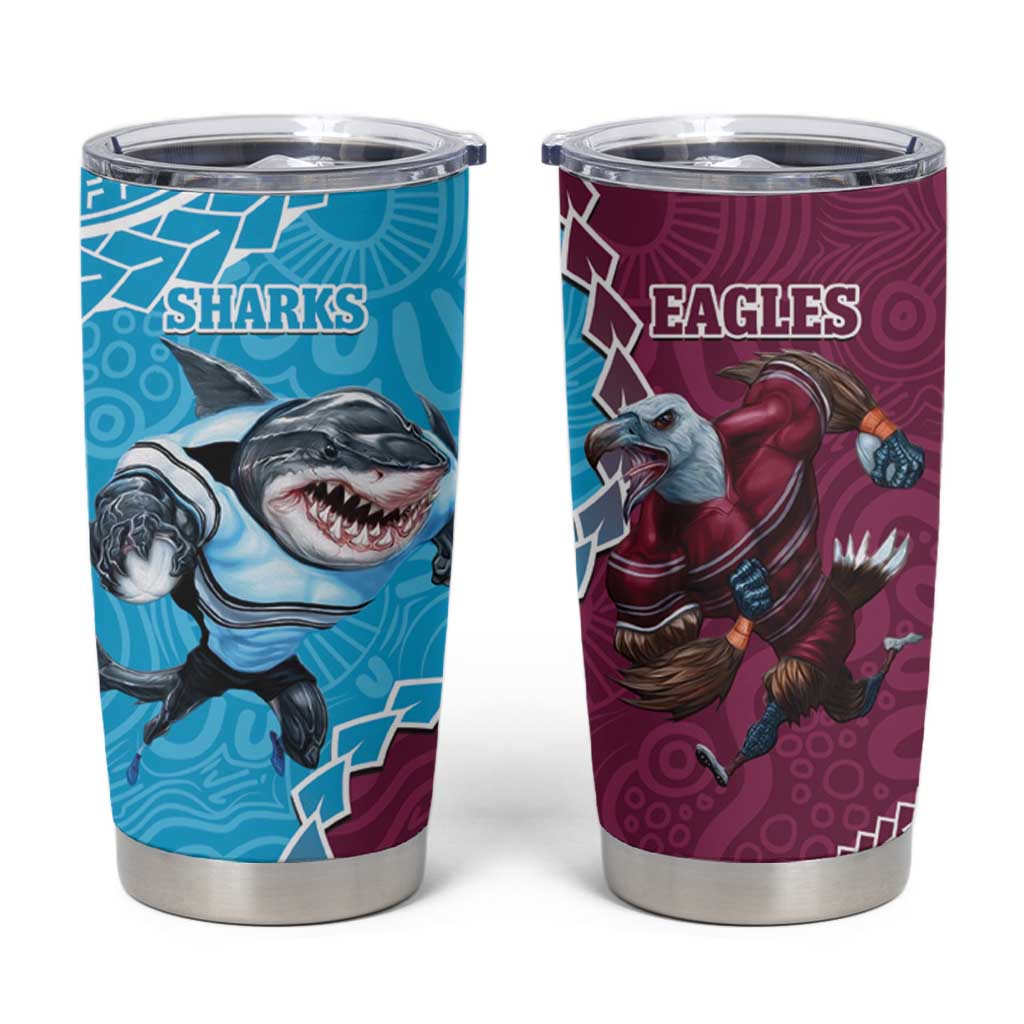 Eagles And Sharks Rugby Tumbler Cup Aboriginal Mix Polynesian Pattern