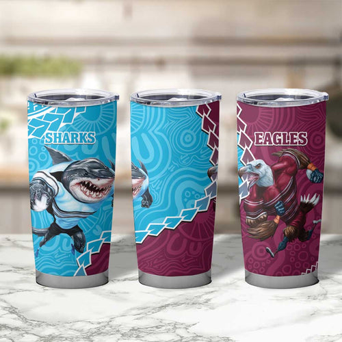 Eagles And Sharks Rugby Tumbler Cup Aboriginal Mix Polynesian Pattern