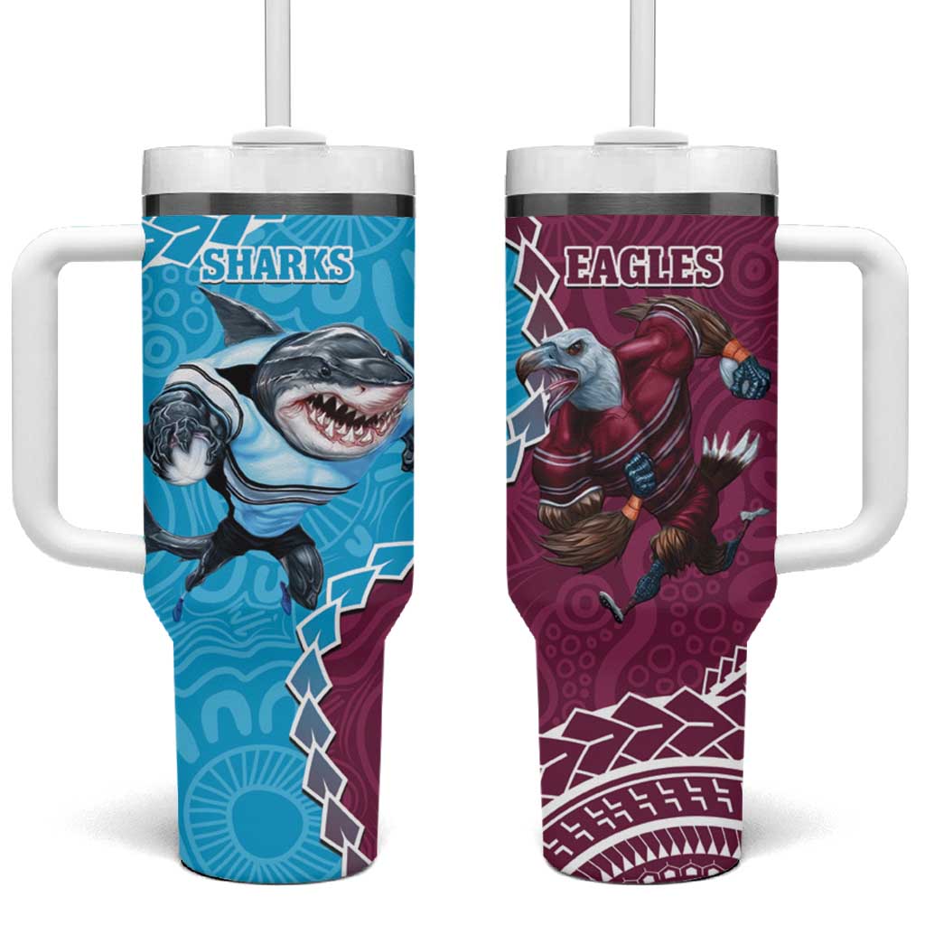 Eagles And Sharks Rugby Tumbler With Handle Aboriginal Mix Polynesian Pattern