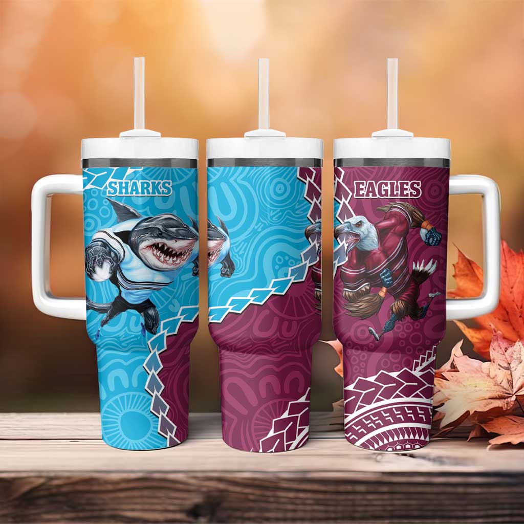 Eagles And Sharks Rugby Tumbler With Handle Aboriginal Mix Polynesian Pattern